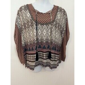 Nostalgia Brown Rust  100% rayon floral print tunic blouse L New Fall Boho